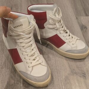 Sandro Red and White Leather Sneakers